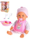 Panenka miminko smějící se 35cm jídlení set s bryndákem na baterie Zvuk