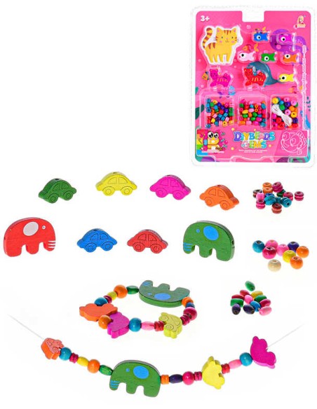 DŘEVO Korálky navlékací s provázky 3 druhy *DŘEVĚNÉ HRAČKY*