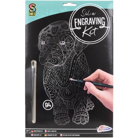 GRAFIX Obrázek vyškrabovací Pejsek stříbrný kreativní set se škrabacím perem