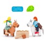 WOODY DŘEVO Auto přeprava koní funkční set se 2 koníky a figurkami