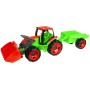 LENA GIGA TRUCKS Traktor s nákládací lžící funkční set s přívěsem na písek