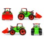 LENA GIGA TRUCKS Traktor s nákládací lžící funkční set s přívěsem na písek