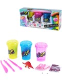 Slime Play výroba slizu kreativní set 3 kelímky se třpytkami a dino figurkou