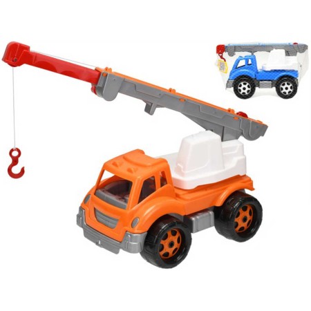 Auto jeřáb plastový stavební 36cm výsuvné otočné rameno 2 barvy v síťce