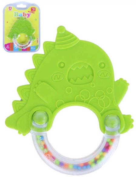 Chrastítko a kousátko baby dinosaurus plastové na kartě pro miminko