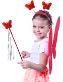 KARNEVAL Motýlí křídla s čelenkou a hůlkou červená *KARNEVALOVÝ DOPLNĚK*