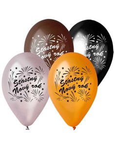 GEMAR Balónek nafukovací metalický 28cm potisk ŠŤASTNÝ NOVÝ ROK 4 barvy 1ks