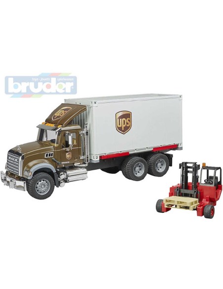 BRUDER 02828 Auto Mack Granite UPS přeprava peněz set s vozíkem a paletami