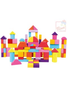 BINO DŘEVO Kostky set 100ks v kyblíku nové barvy *DŘEVĚNÉ HRAČKY*