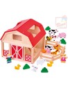 BINO DŘEVO Farma se zvířátky herní set domeček se 2 panáčky a doplňky