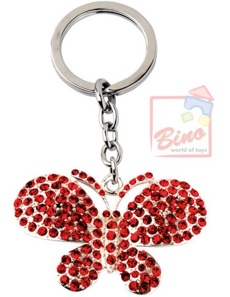 BINO Přívěsek zdobený s drahokamy motýl červený 10cm na klíče kov v sáčku