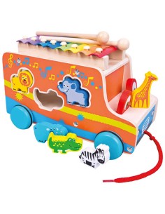 BINO DŘEVO Baby auto vkládačka s xylofonem 3v1 *DŘEVĚNÉ HRAČKY*