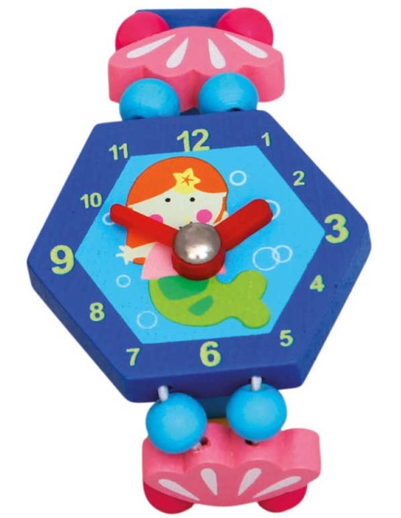 BINO DŘEVO Hodinky dětské mořská panna modré *DŘEVĚNÉ HRAČKY*