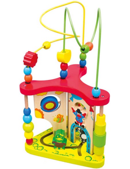 BINO DŘEVO Baby motorický labyrint velký provlékačka s korálky s aktivitami