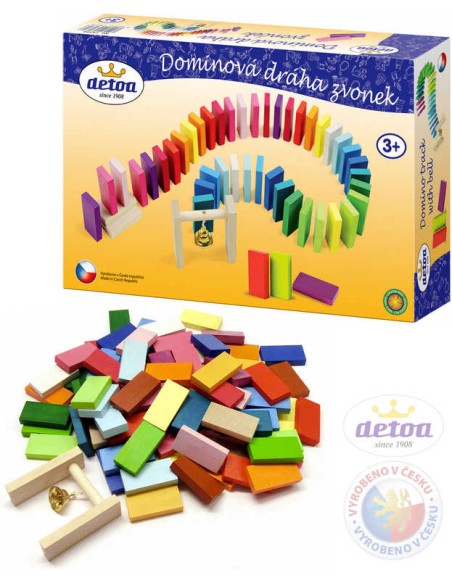 DETOA DŘEVO Dráha dominová zvonek set 95 kamenů se zvonečkem