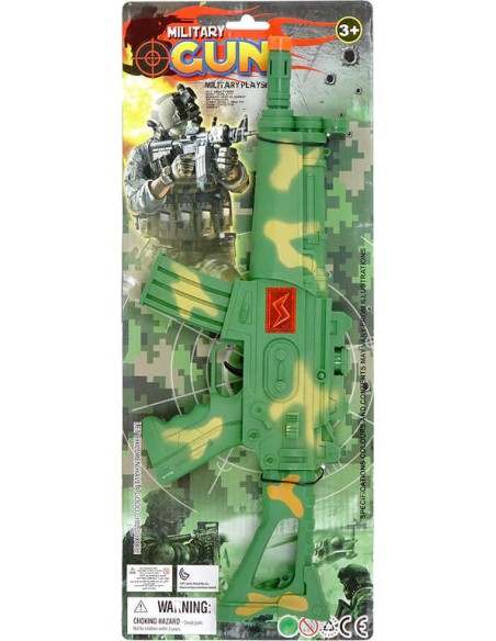 Samopal vojenský 43cm dětská plastová zbraň pohyblivá hlaveň na kartě
