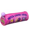Oválný školní penál na zip Hatchimals 21x8cm růžový s bambulkou