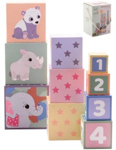 JOUECO DŘEVO Kostky baby stohovací zvířátka a čísla 10ks *DŘEVĚNÉ HRAČKY*