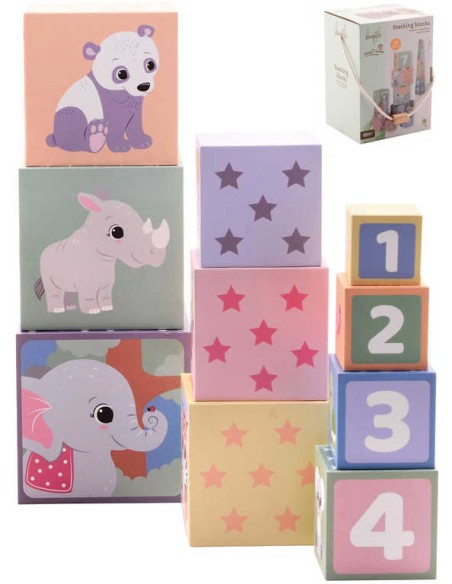 JOUECO DŘEVO Kostky baby stohovací zvířátka a čísla 10ks *DŘEVĚNÉ HRAČKY*