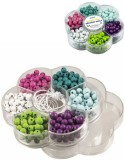 DETOA DŘEVO Perličky v kytičce II. set barevné korálky 180ks s provázky