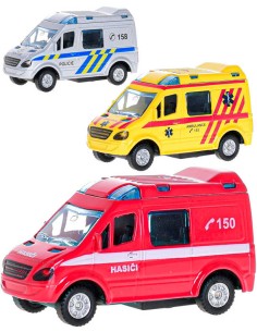 Auto hasiči / policie / ambulance sanitka CZ zpětný chod 8cm 3 druhy kov