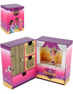 Šperkovnice kartonová rozkládací se zásuvkami princezny s melodií na natažení