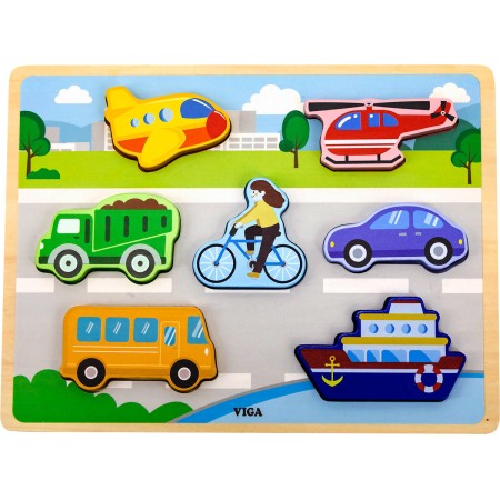 VIGA DŘEVO Vkládačka baby puzzle vkládací na desce doprava 7 dílků