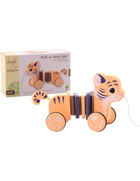 JOUECO DŘEVO Tygr tahací baby tahadlo na provázku *DŘEVĚNÉ HRAČKY*