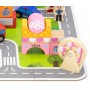 VIGA DŘEVO Stavebnice baby město herní set na puzzle podložce s doplňky v kyblíku