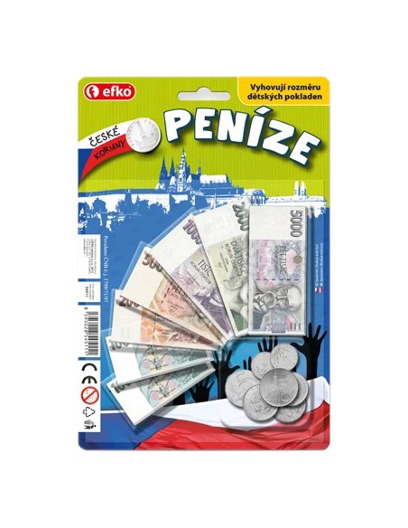 EFKO Peníze dětské CZ set na kartě (české koruny) bankovky a mince