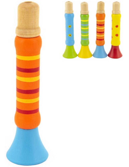 DŘEVO Píšťalka barevná trumpetka 12cm 4 barvy *DŘEVĚNÉ HRAČKY*