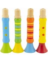 DŘEVO Píšťalka barevná trumpetka 12cm 4 barvy *DŘEVĚNÉ HRAČKY*