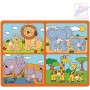 WOODY DŘEVO Baby puzzle s úchyty mláďata 4x2 dílky na desce pro miminko