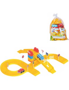 Stavebnice herní set dráha s dopravními značkami + 2x autíčko s očima 44 dílků