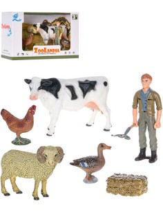 Zoolandia farma herní set zvířátka 4ks s farmářem a doplňky plast