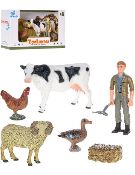 Zoolandia farma herní set zvířátka 4ks s farmářem a doplňky plast