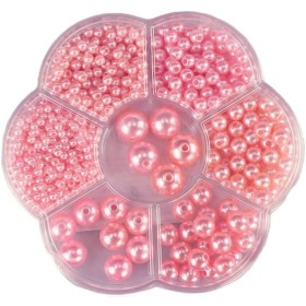 Korálky navlékací metalické růžové set 1150ks 3-12mm v plastovém boxu