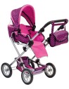 BINO Kočárek velký s taškou růžovočerný 3v1 pro panenku miminko