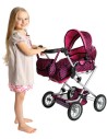 BINO Kočárek velký s taškou růžovočerný 3v1 pro panenku miminko