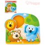 HAPE DŘEVO Baby puzzle vkládací s úchyty zvířátka džungle 3 dílky na desce