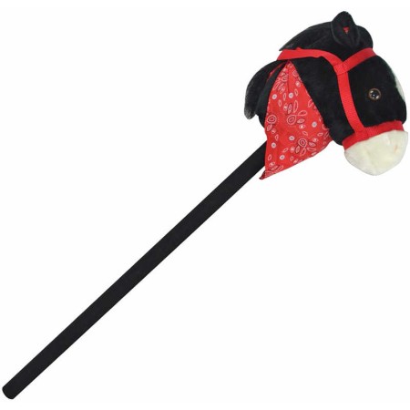 PLYŠ Kůň černý na tyči 80cm koňská hlava na baterie v sáčku Zvuk