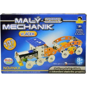 MALÝ MECHANIK Vláček 137 dílků kovová STAVEBNICE typu Merkur
