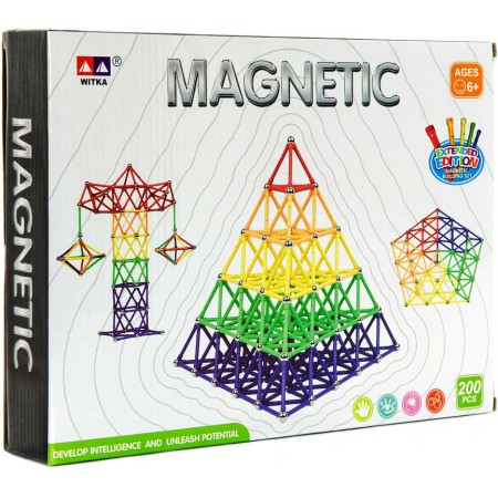 Stavebnice magnetická 200 dílků skládačka plast/kov v krabici